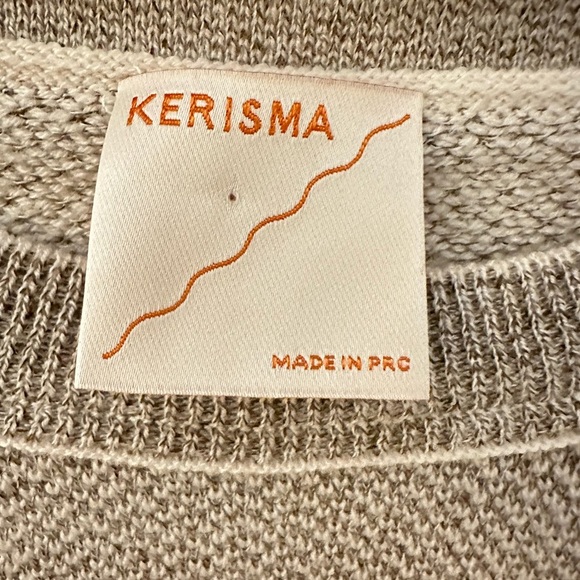 KERISMA OS Tan-cream quiet luxury oversized woman short sleeve wool sweater - Picture 5 of 11